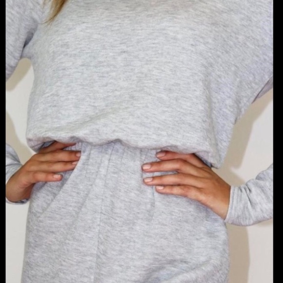 Loopback Elastic Waist Long Sleeve Loungewear Comfy Gray Romper Short Set - Picture 6 of 8